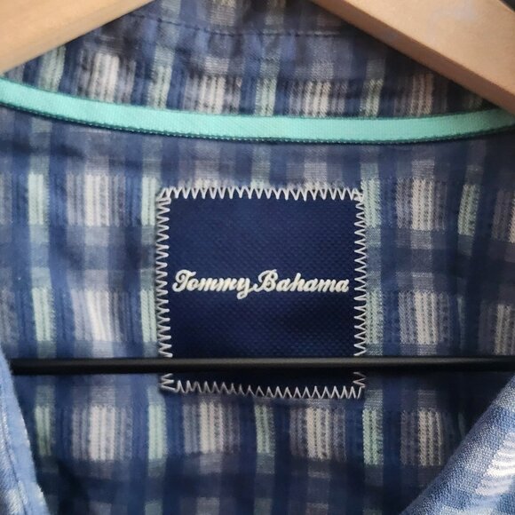 Tommy Bahama Shirt Mens 2XL Blue Plaid Silk Cotton Short Sleeve Button Up Marlin - Picture 4 of 9